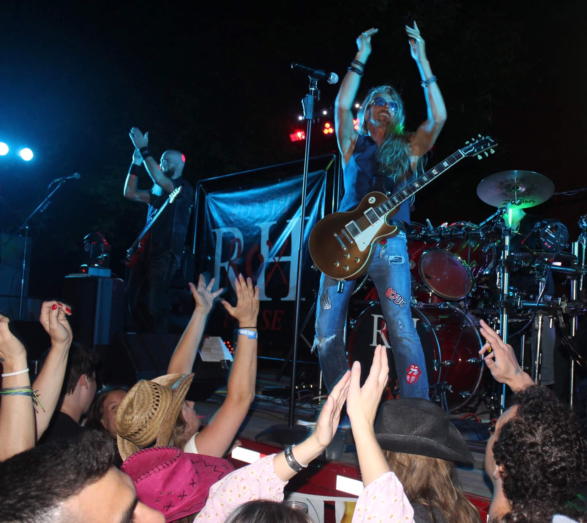 Lead singer playing to fans
